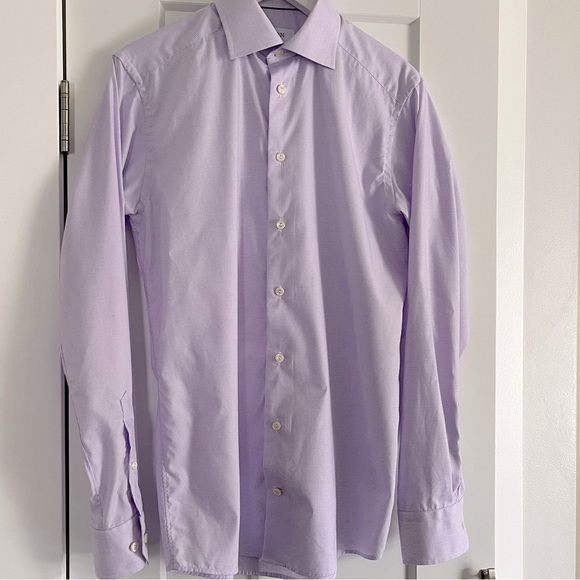 Eton Slim Fit Micro Check Dress Shirt Men's 38/15 Light Purple Spread Collar L/S - Picture 1 of 8